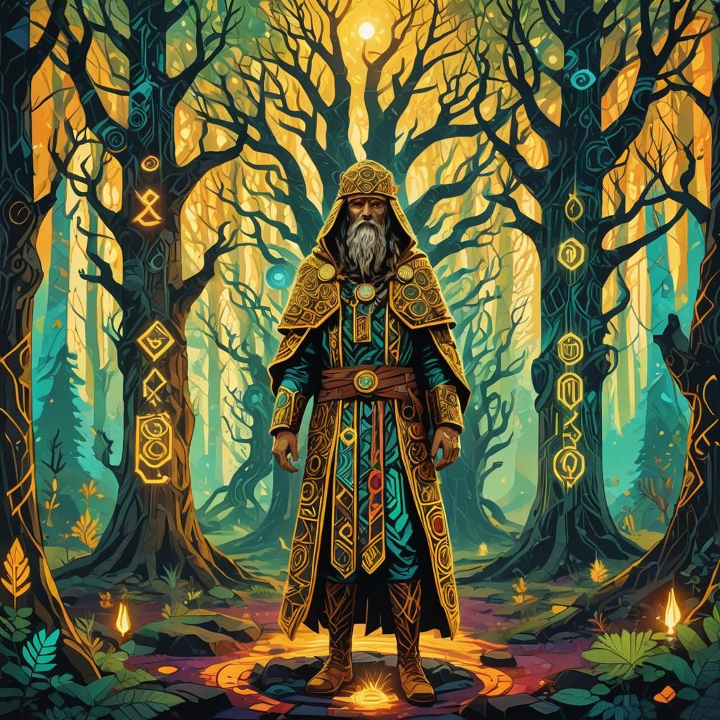 Druid Panoramix in Mystical Forest: Pop Art