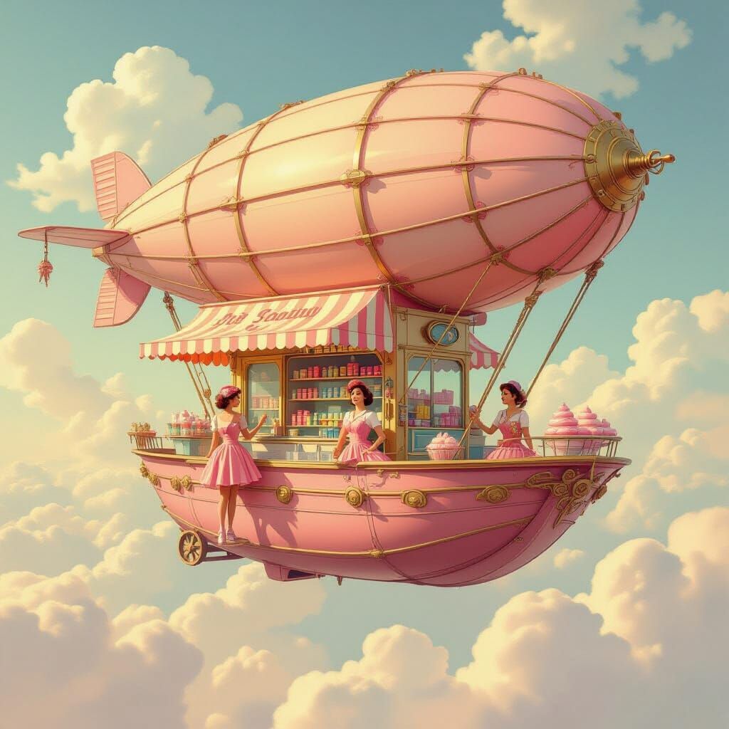 Vintage Airship Cotton Candy Shop Advertisement