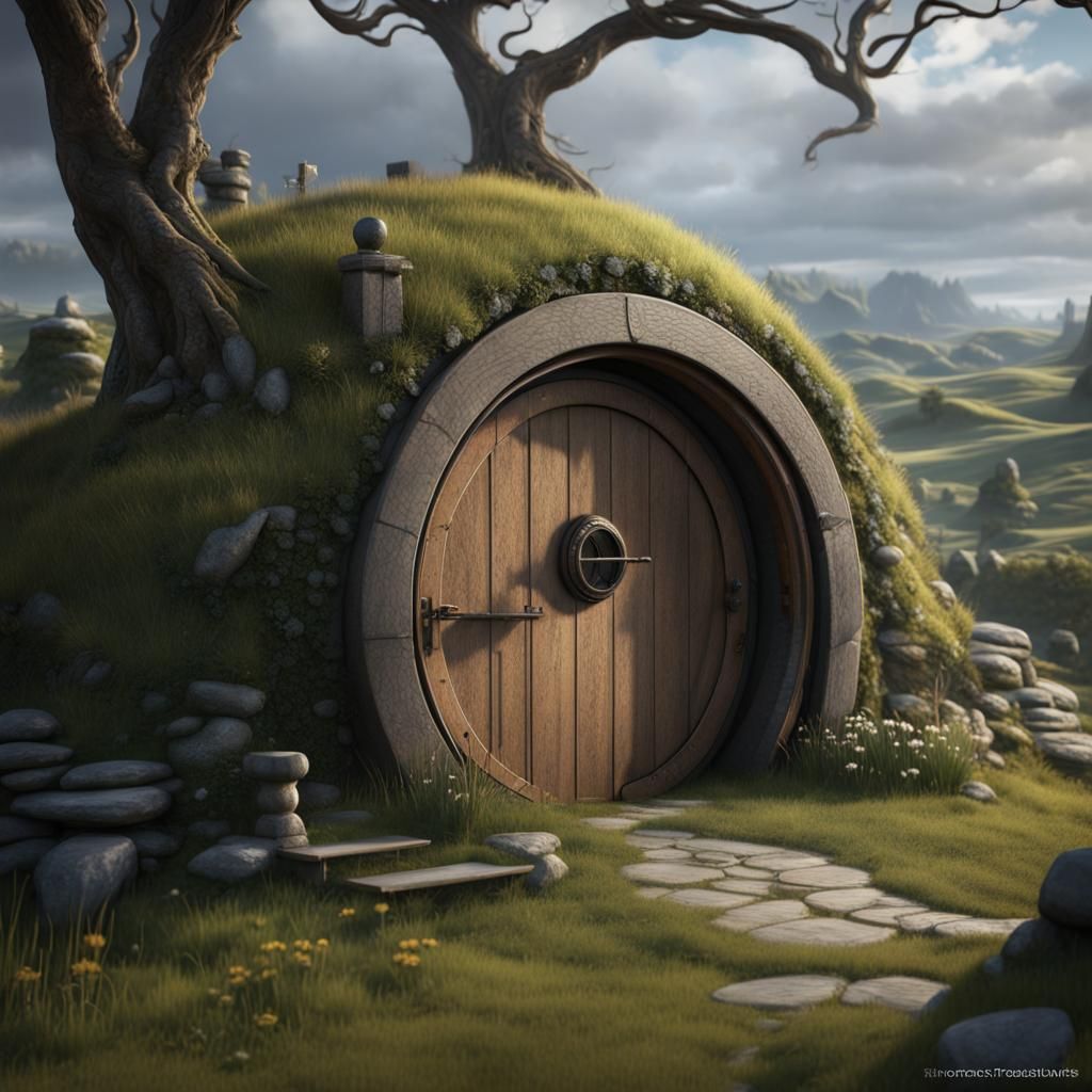 Snowy Hobbit Hole in Grassy Hill