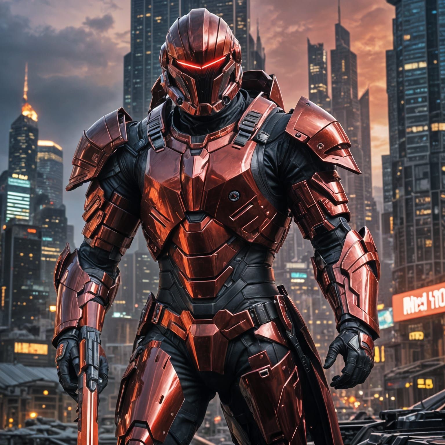 Futuristic Knight: Special Forces Soldier in Red Titanium Ar...