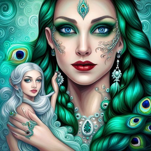 Vibrant Peacock Goddess Illustration