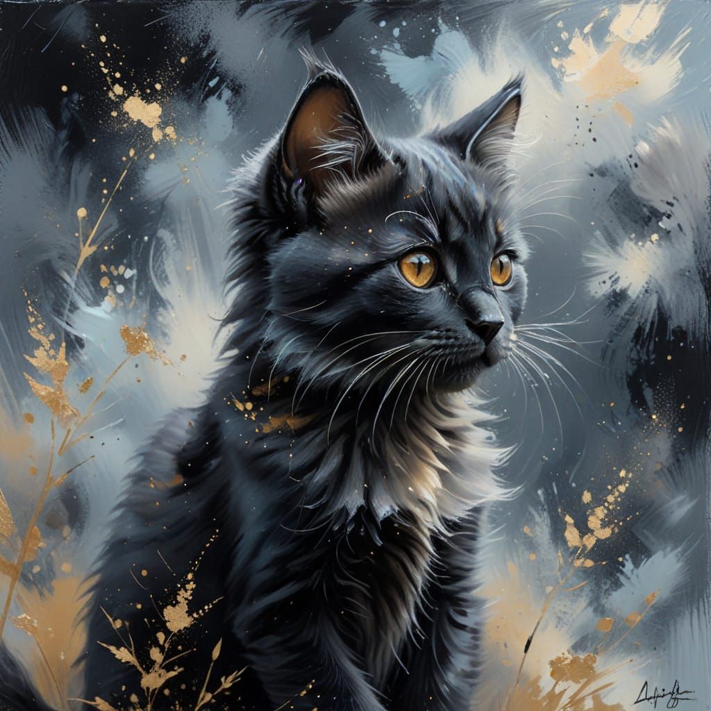 Whimsical Fluffy Kitten in Muted Impressionist Colors