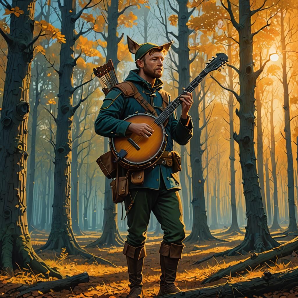 Robin Hood Banjo in Sherwood Forest Painting