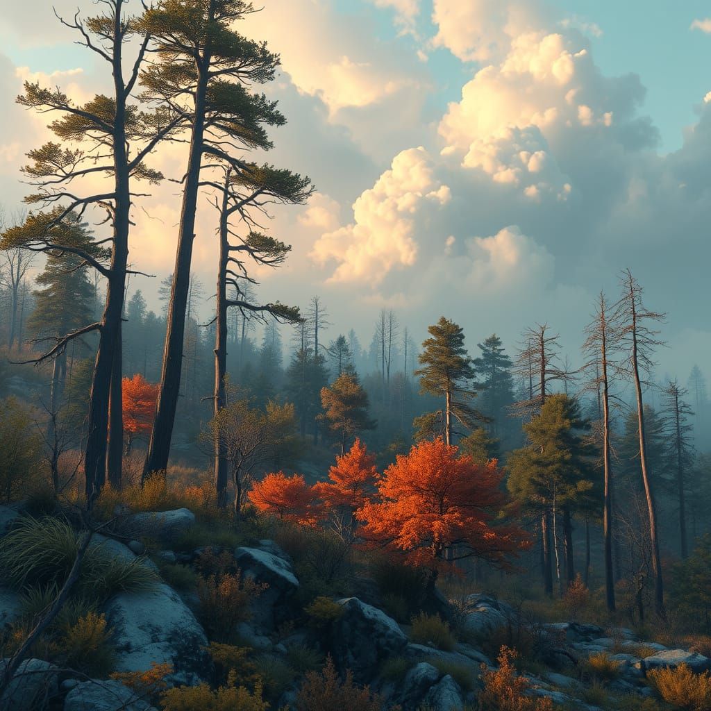 Taiga Ecosystem: Surreal 3D Oil Painting