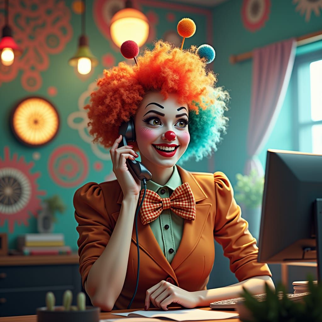 Eccentric Clown in Fantastical Call Center