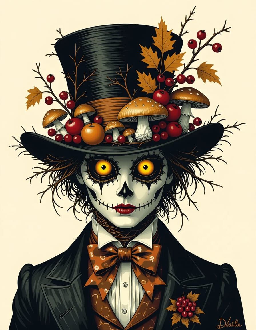 Dandy Scarecrow Hat with Owl Eyes in Edwardian Style