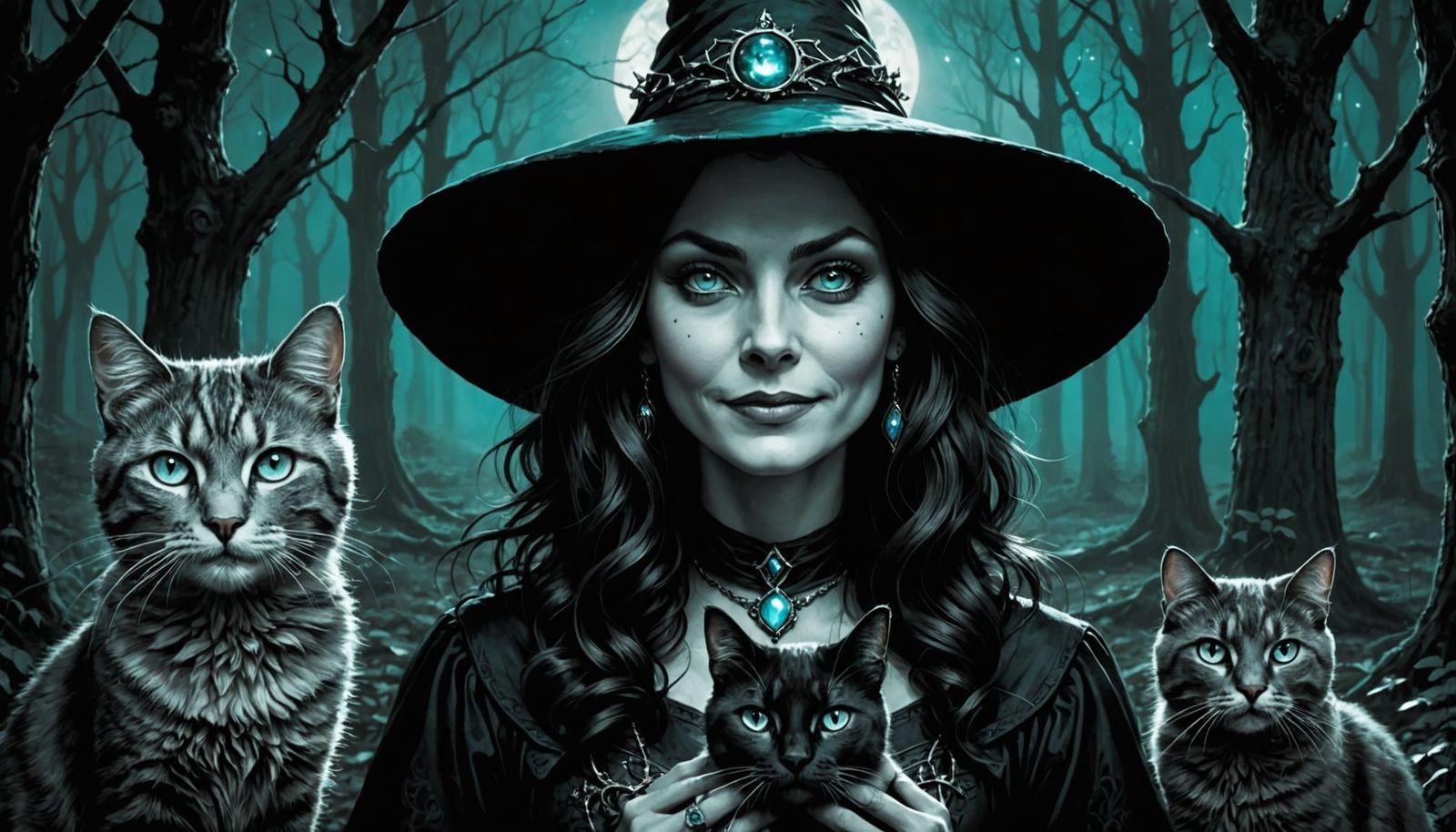 Smiling Witch Portrait with Turquoise Eyes