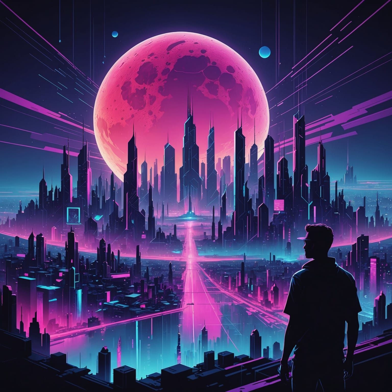 Futuristic Cityscape at Night with Neon Lights