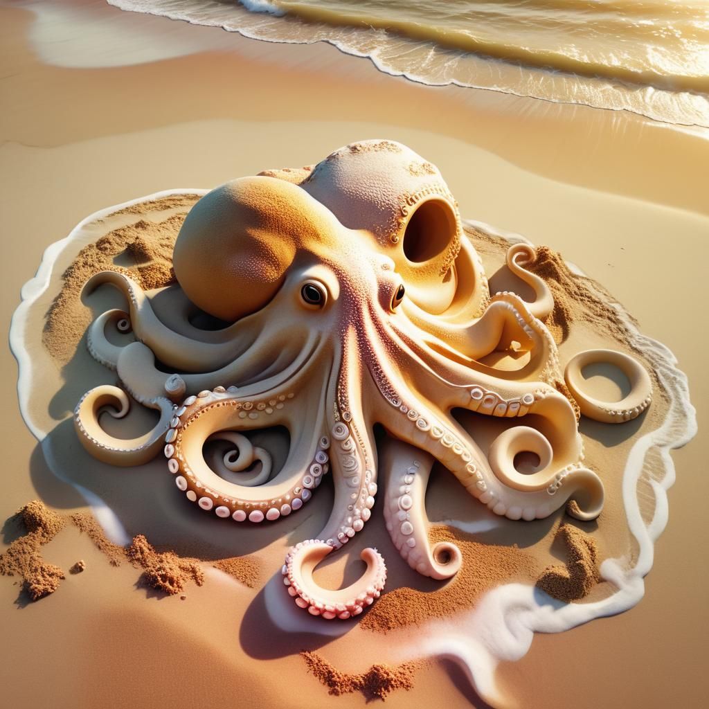 Sand sculpture, octopus.