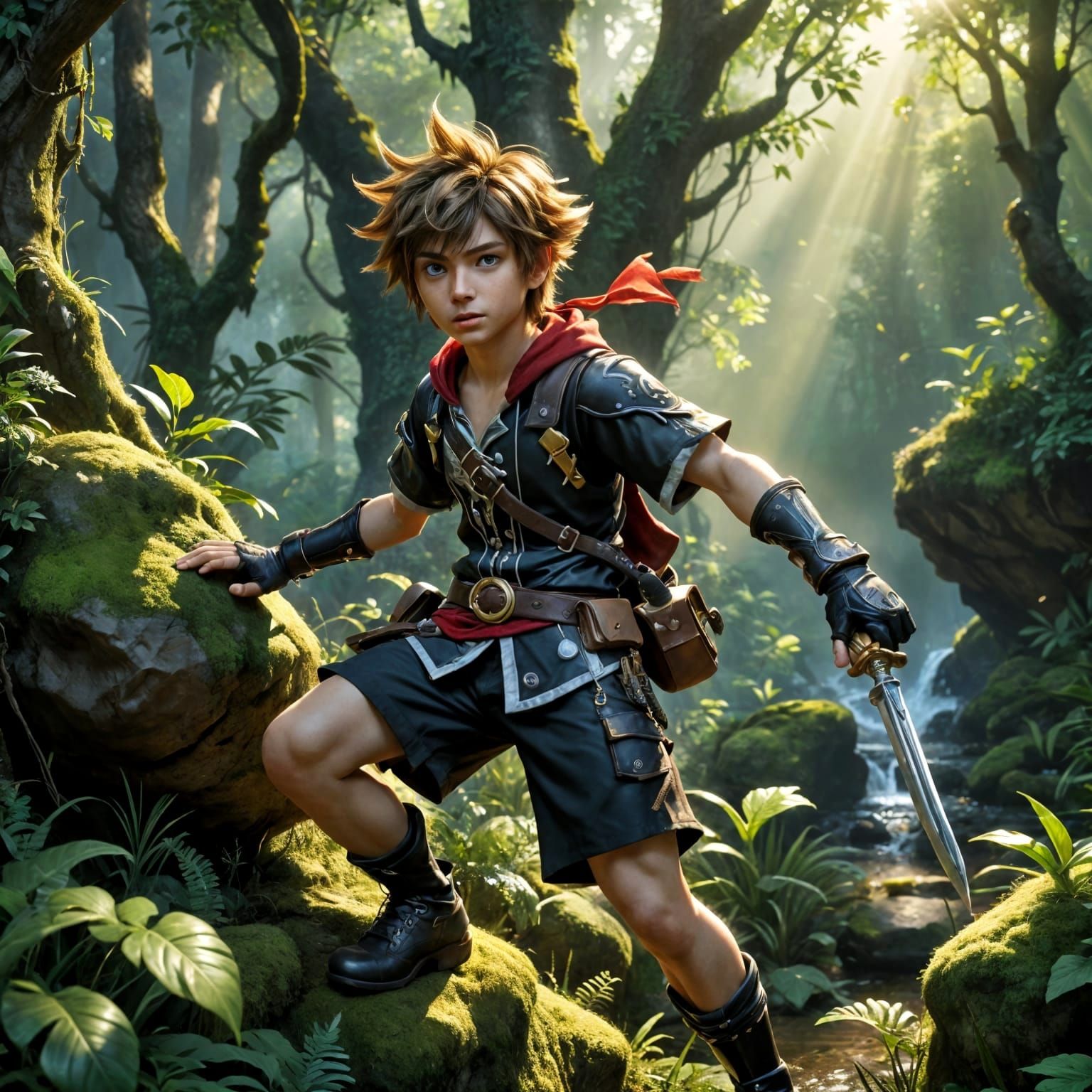 An Anime Cosplay Character (Role Playing Video Game) Climbin...