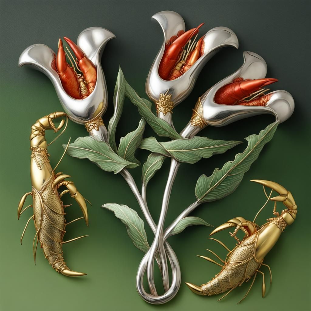 Lobster Claws with Silver and Gold Flowers