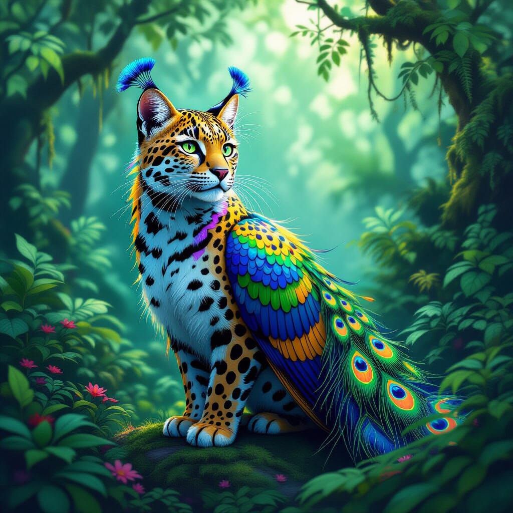 Leopard and Peacock Fusion in Digital Surrealism