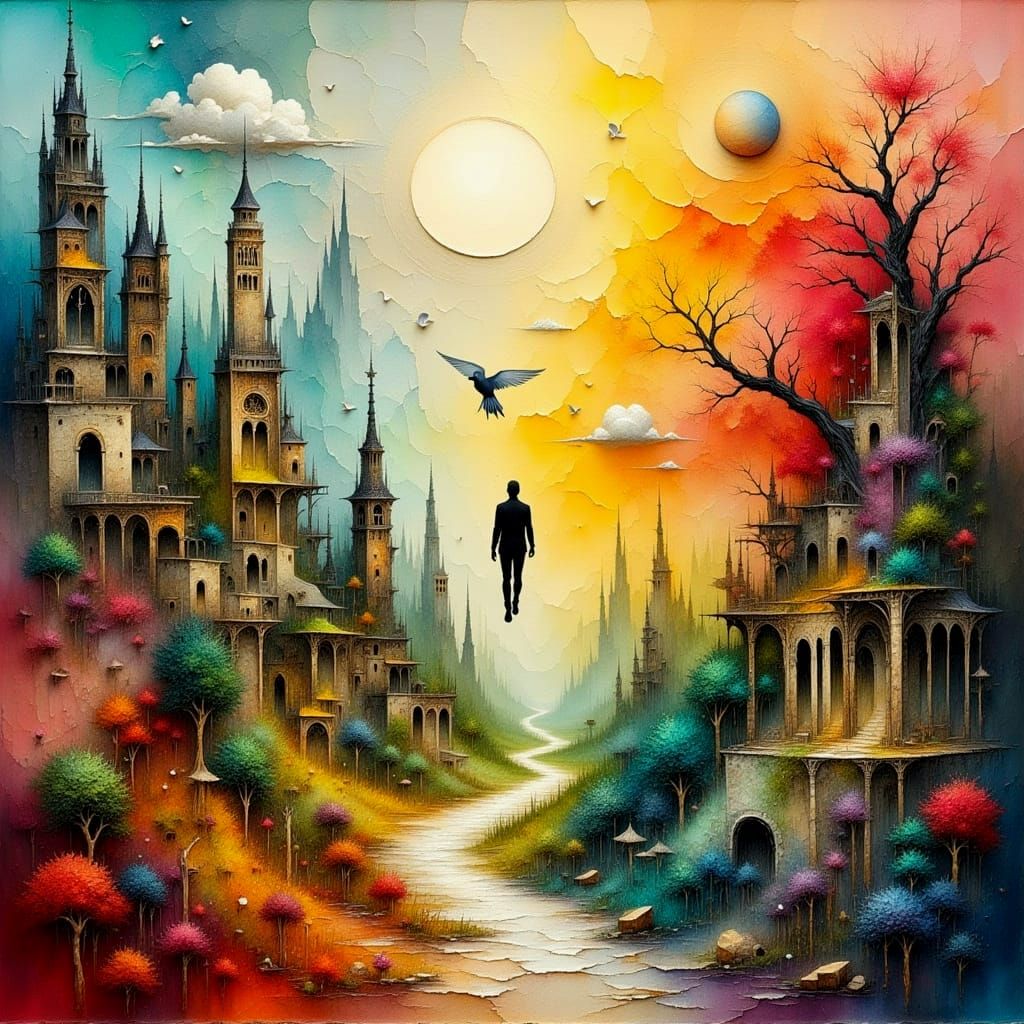 Coyotes Sing: Cityscape Meets Seascape, Impasto Painting