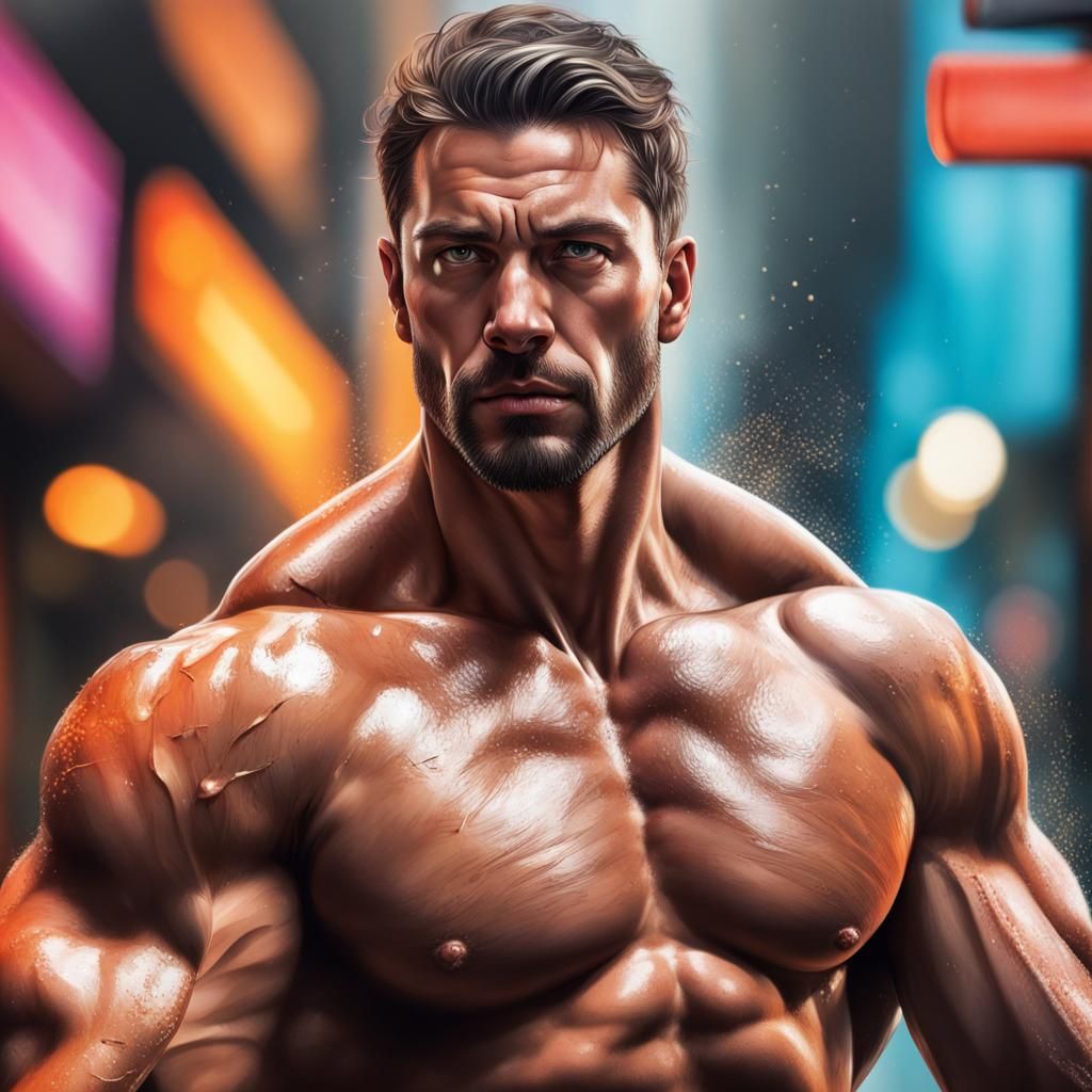 Hyperrealistic Portrait: Handsome Man with Muscles