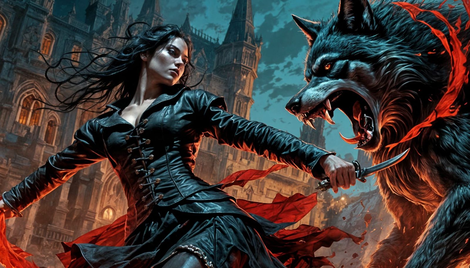 Vampire Warrior vs Werewolf Duel in Dark Fantasy