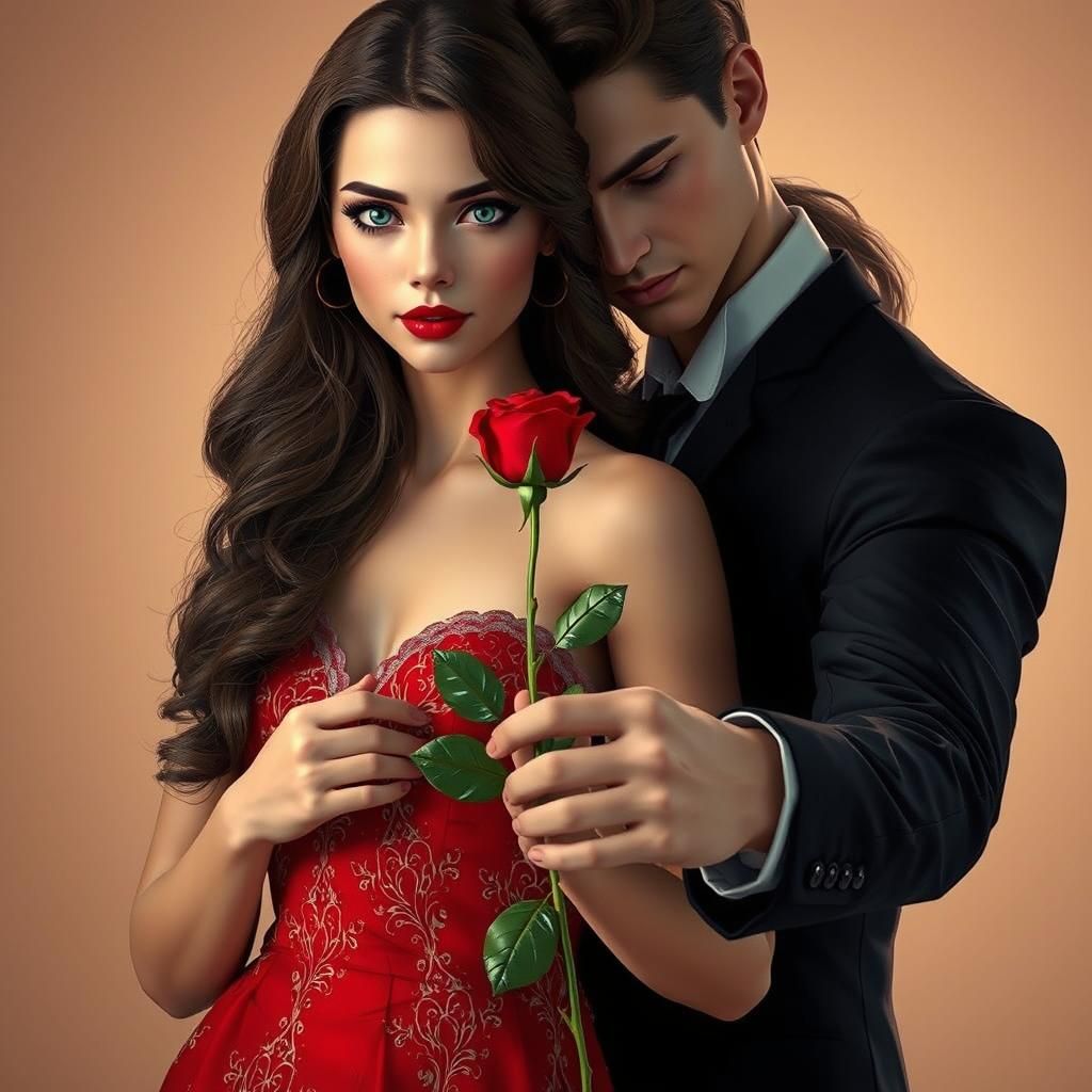 Woman Receives Rose, Art Nouveau Portrait