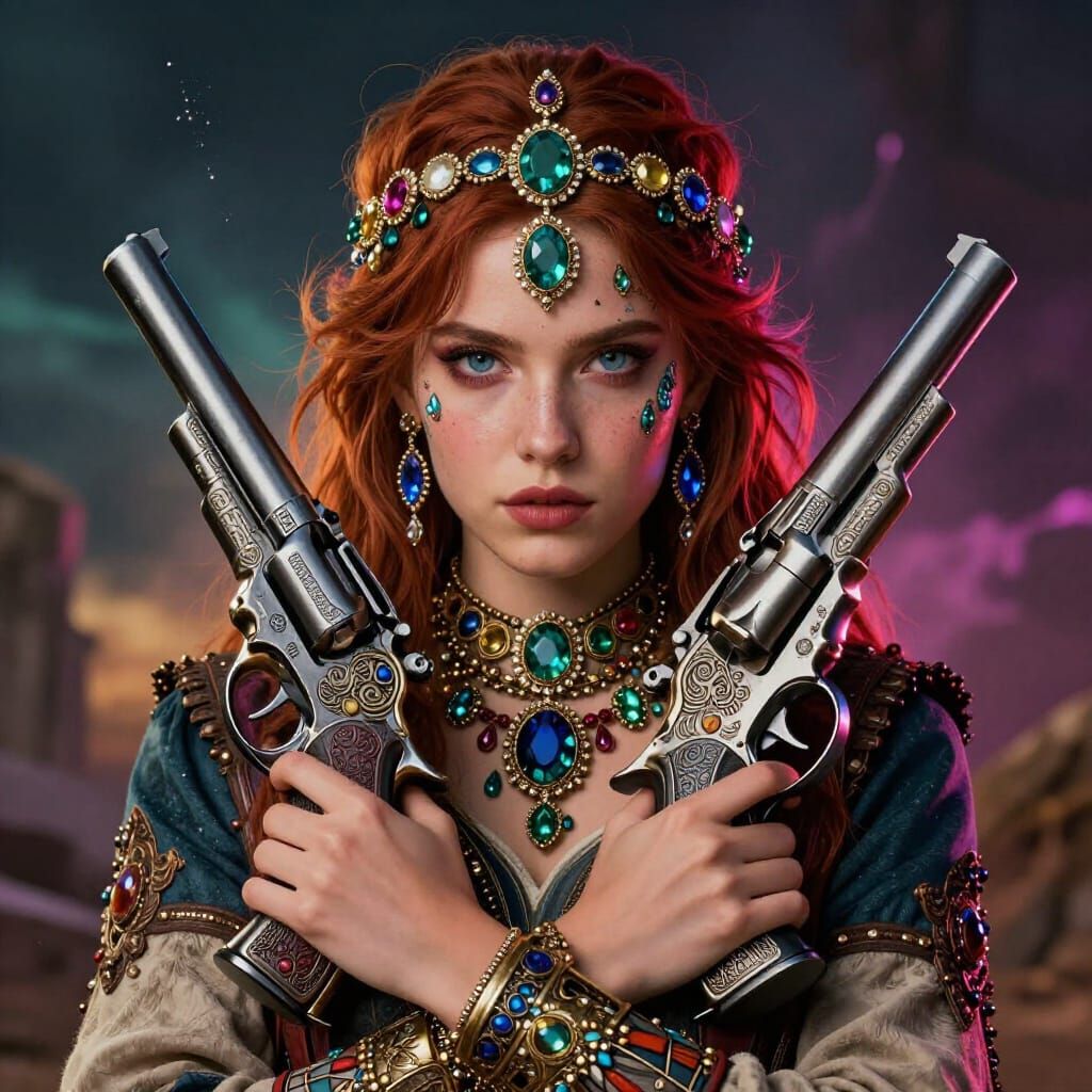 Ornate Pistols & Jewels: Western Beauty Portrait