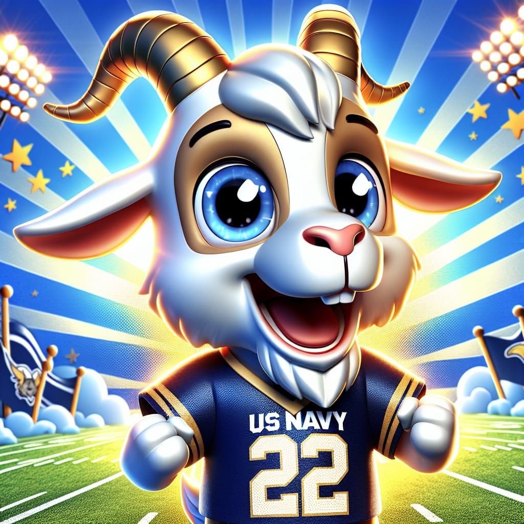 Cheerful US Navy Goat Mascot Cartoon in CGI