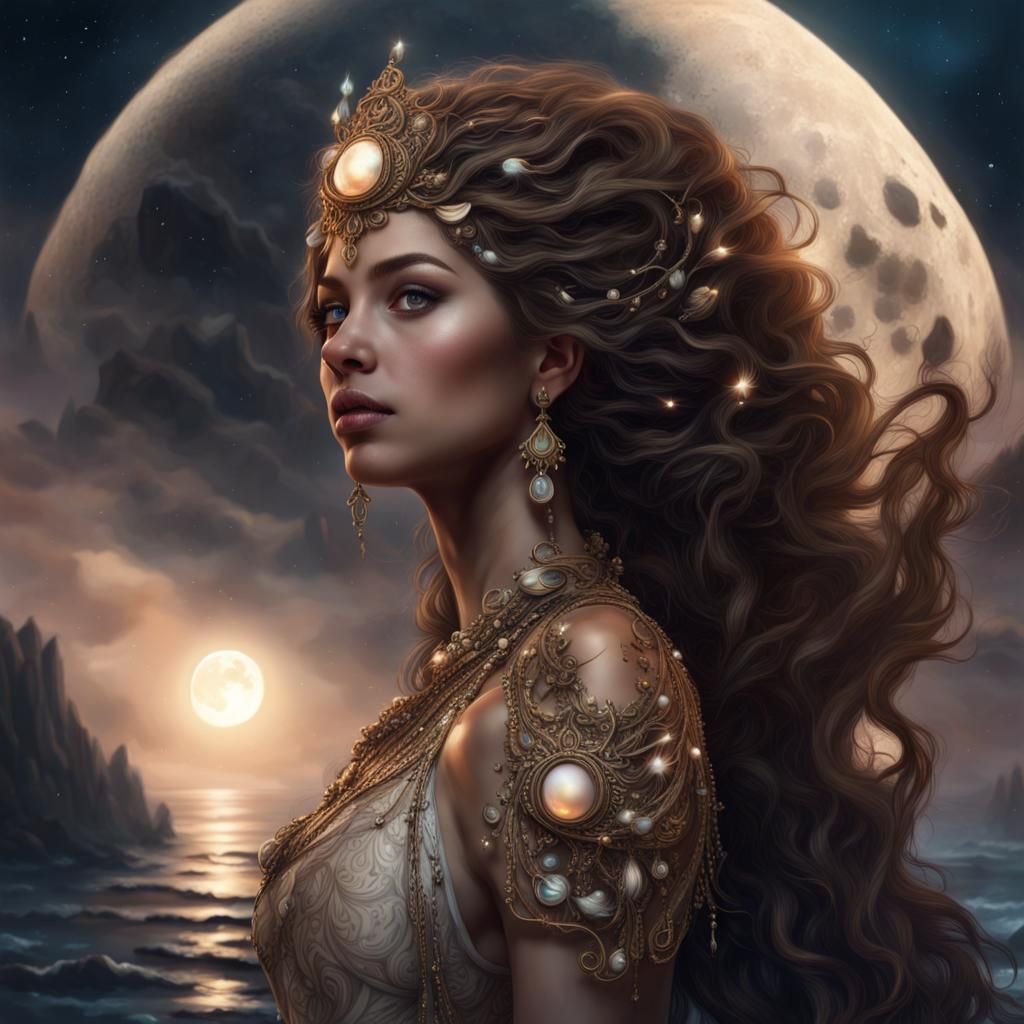 Goddess of Seashells, Moon, and Stars Portrait