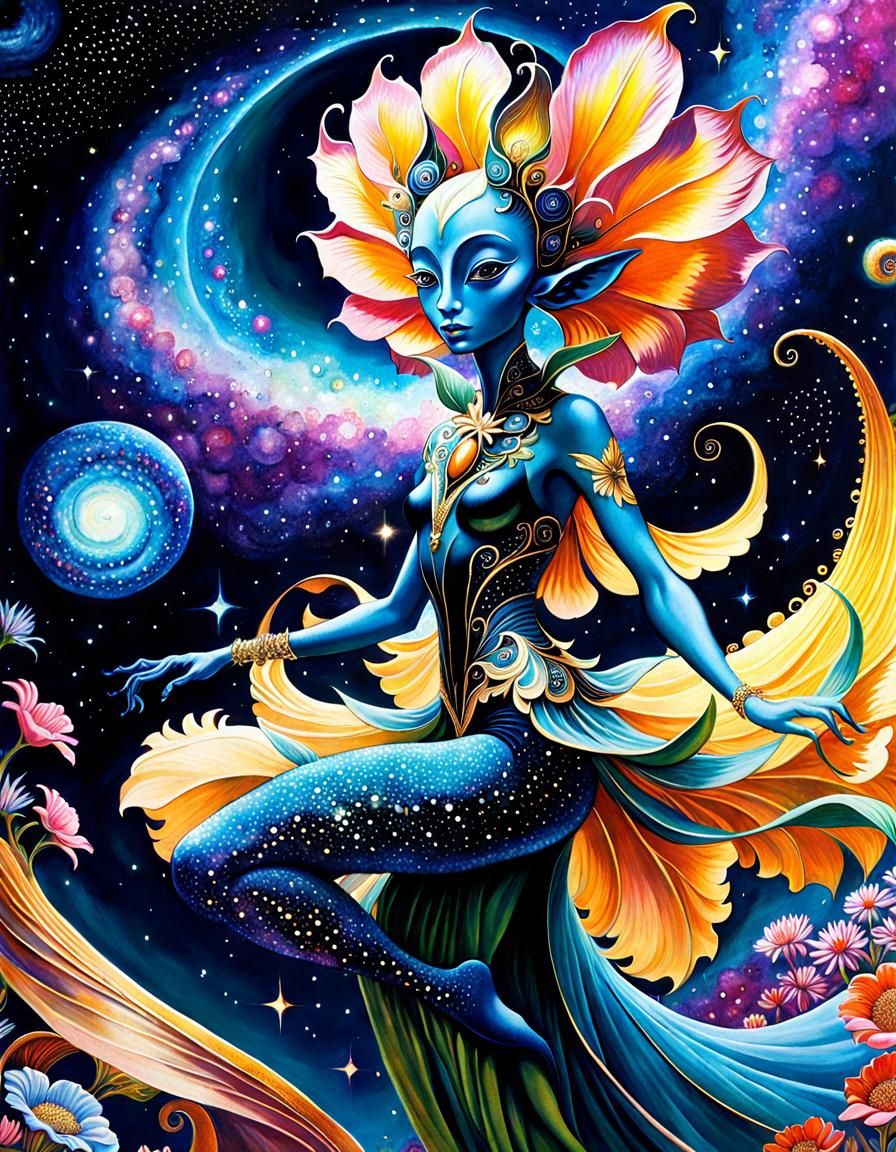 Floral Alien's Galaxy Dance: Cut-Out Animation Style