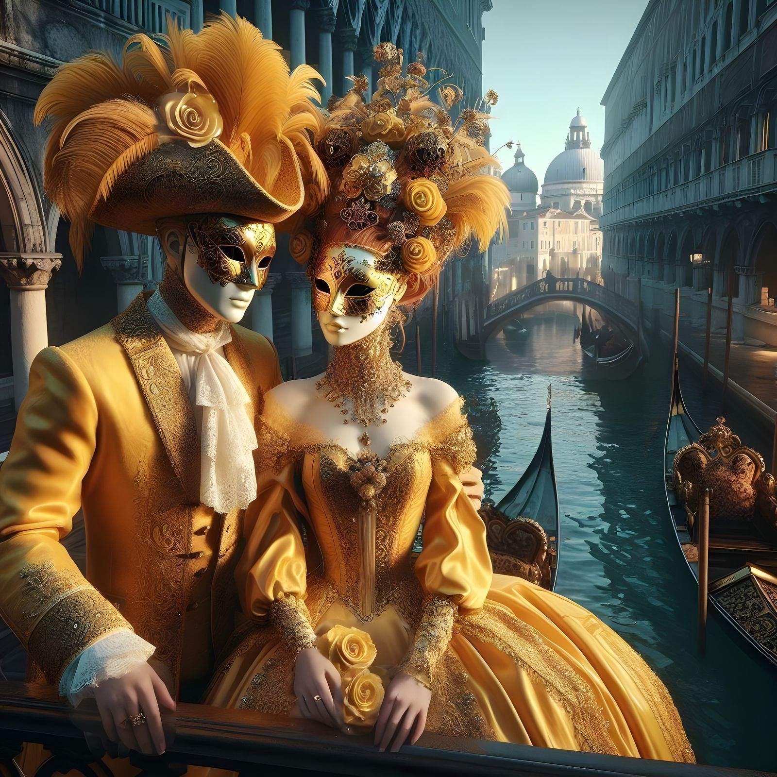 Venetian Beauty in Gothic Palace, Hyperdetailed Art