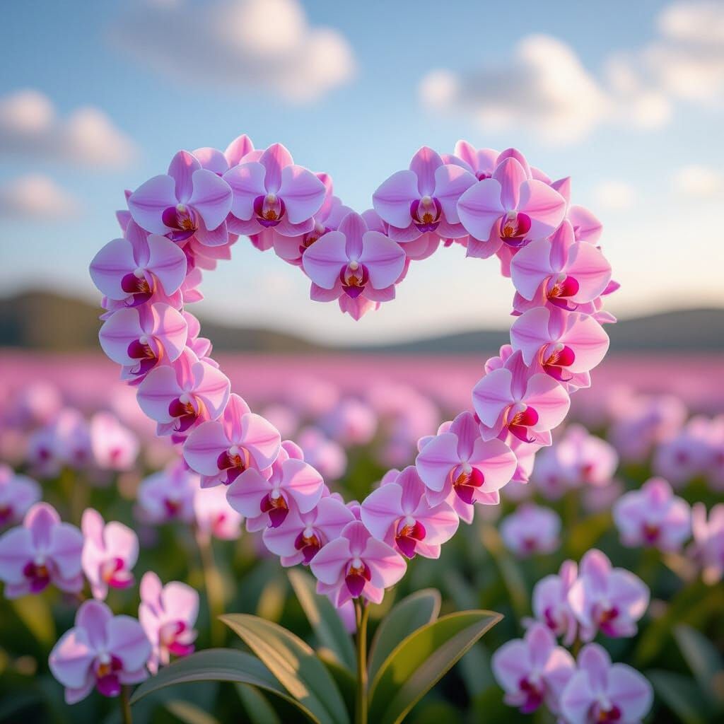 Orchid Heart Floating Over Picturesque Field