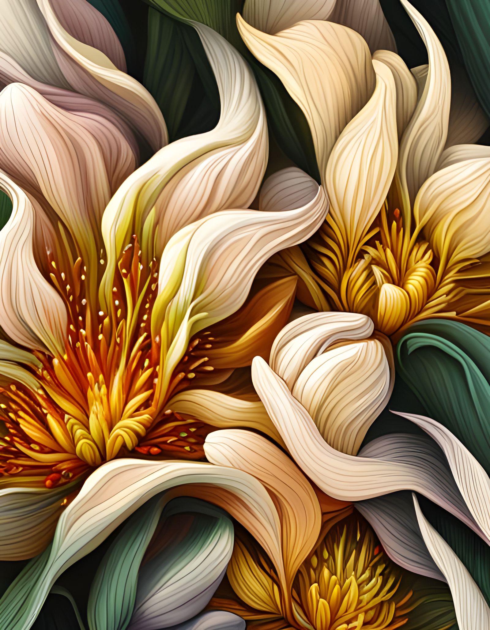 Detailed Botanical Flower Print in 8K Resolution
