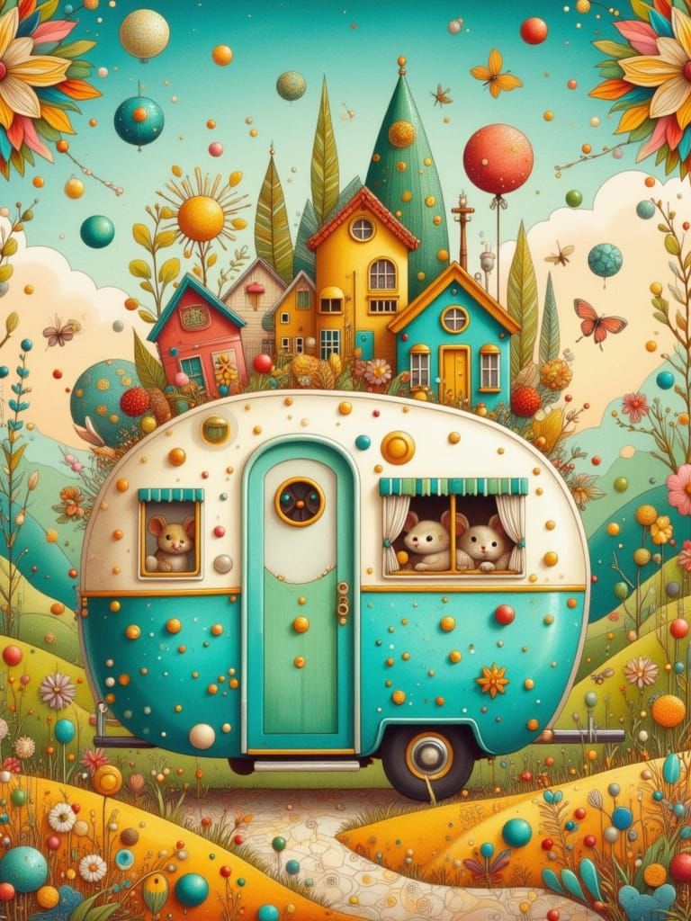 Whimsical Round Motorhome with Miniature Town