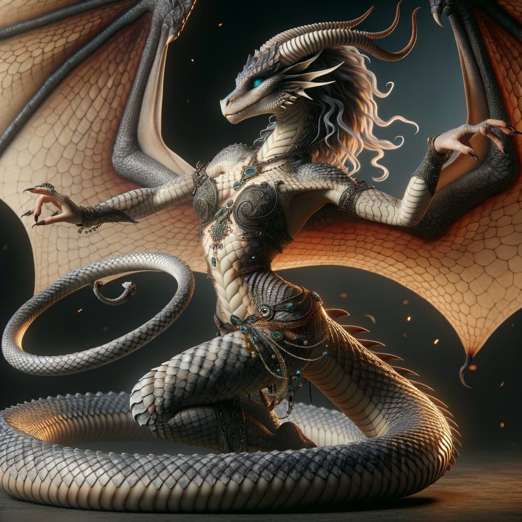 Dragonkin Belly Dancer with Scaled Wings