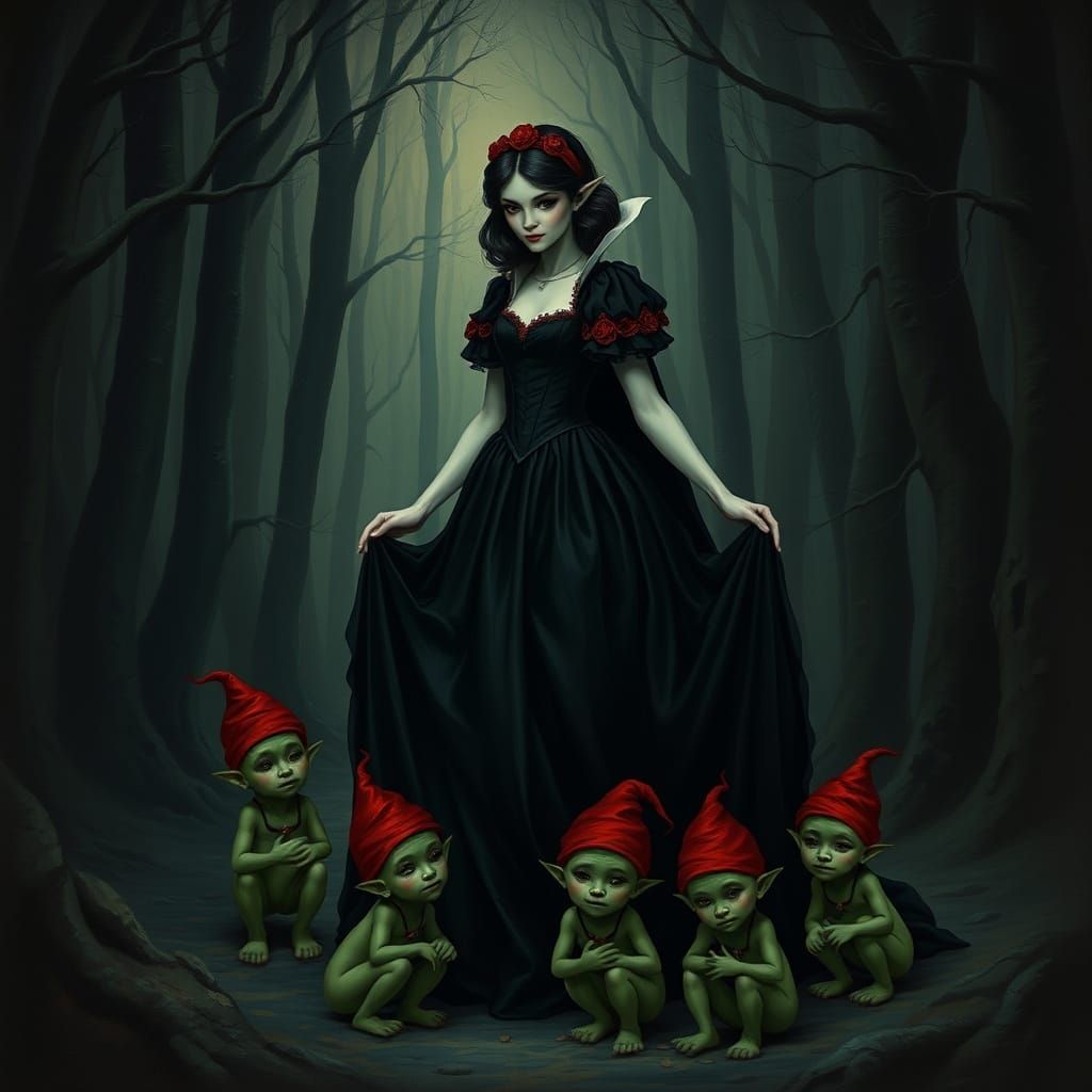 Vampire Snow White with Goblins in Gothic Style