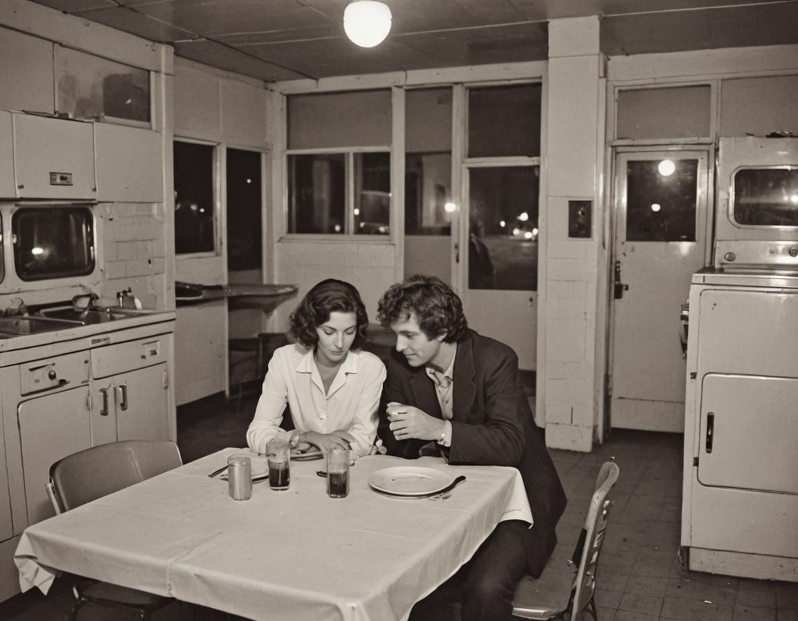Romantic Dinner in a 1970s Laundromat, Digital Art