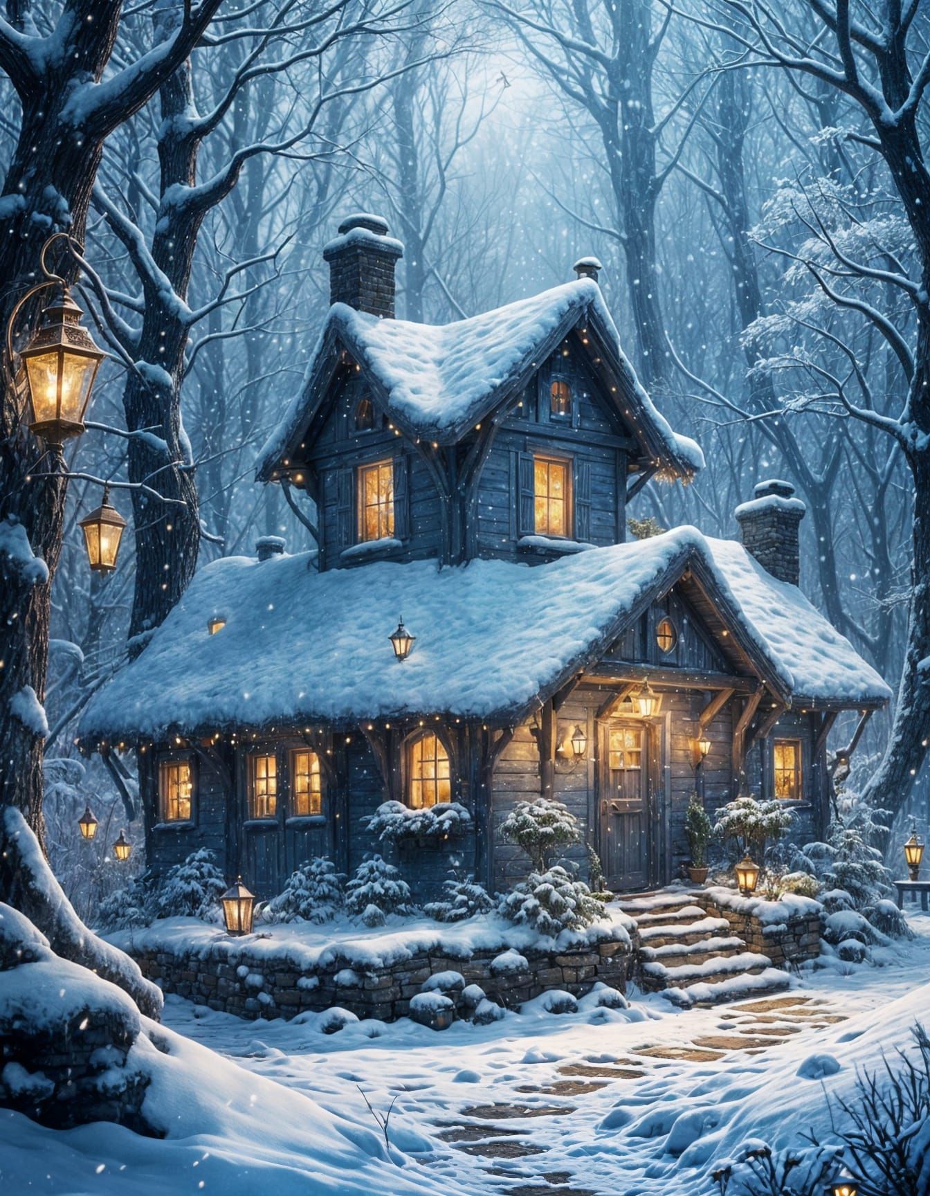 Magical Starlit Woodland Cottage in Winter
