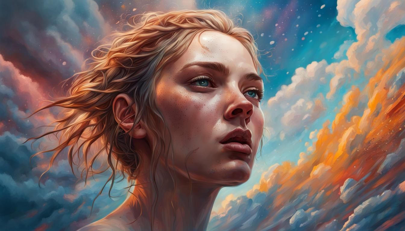 Dramatic Hyperrealistic Splash Art Portrait with Colorful Li...