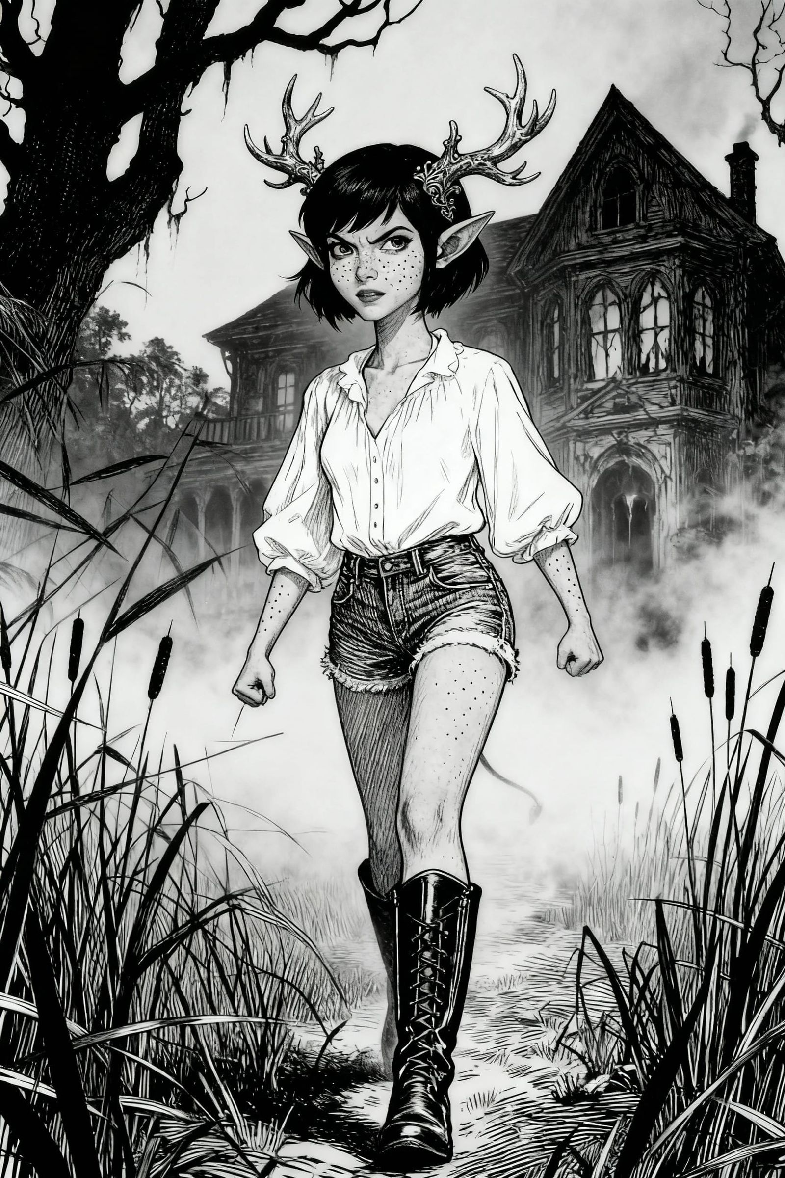 Annoyed Tiefling Maiden Explores Haunted House