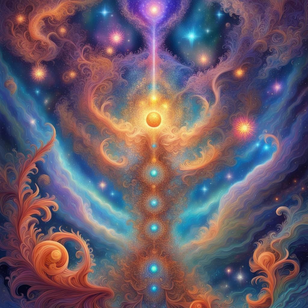 Vibrant Fractals in Holographic Cosmic Illustration