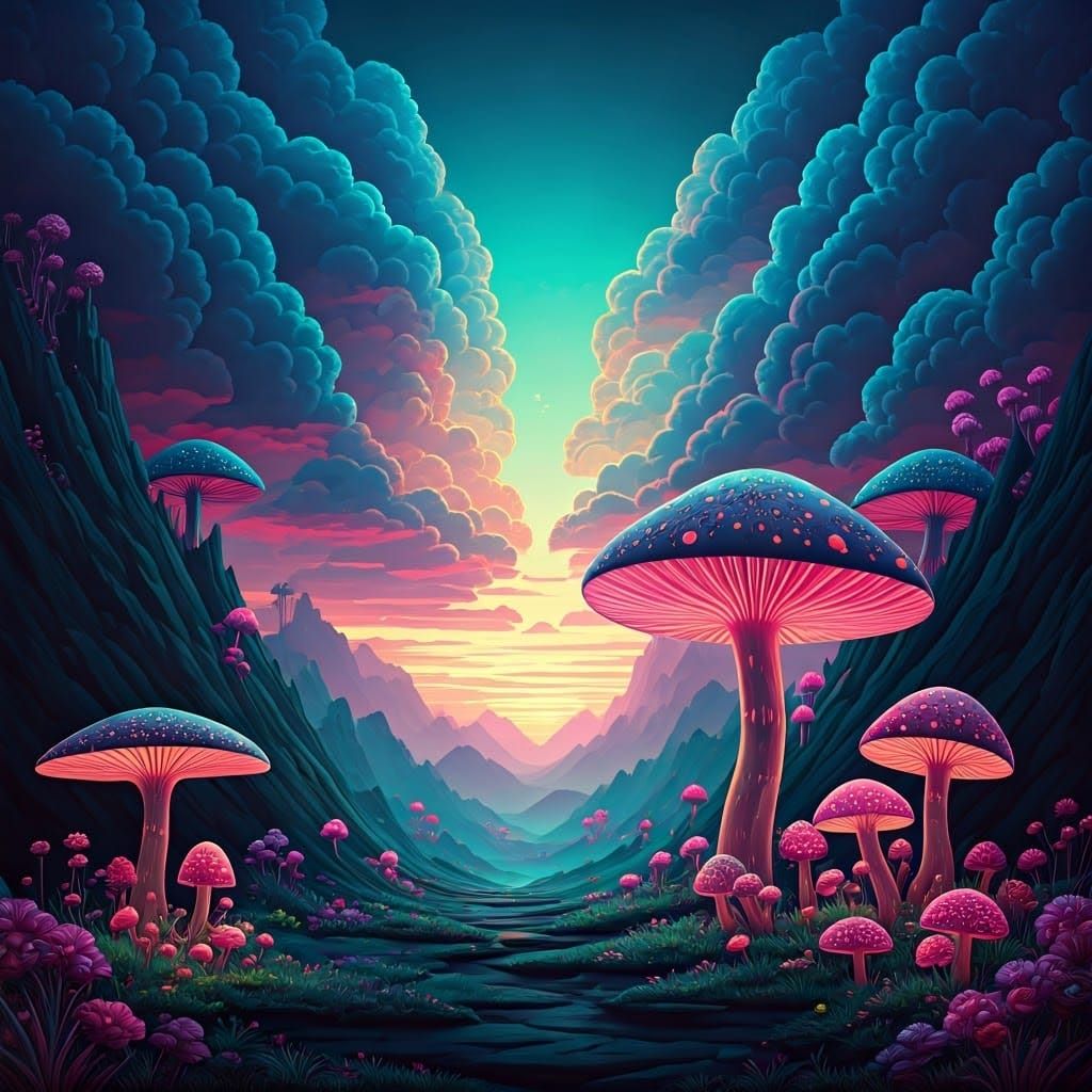 Neon Fantasy Landscape with Fluorescent Flora