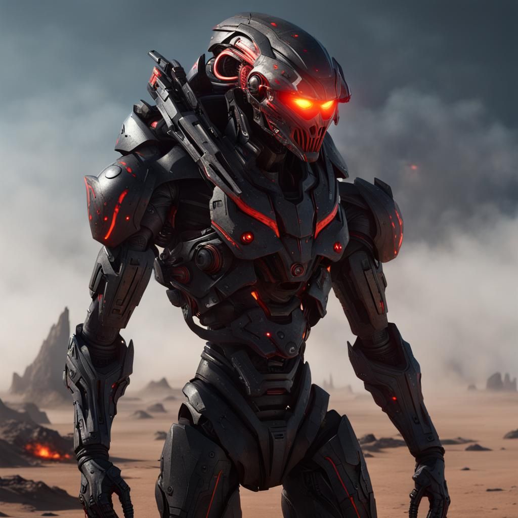 Sci-Fi Humanoid Warrior on Alien Planet