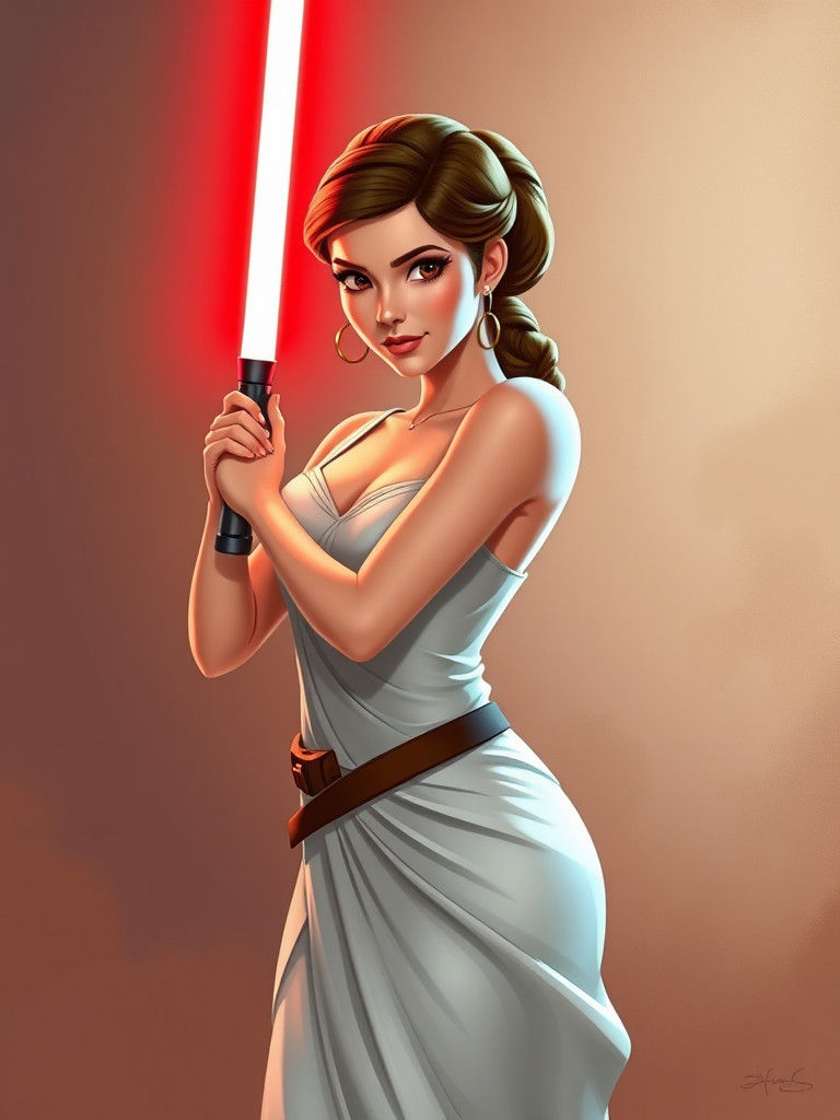 Leia Lightsaber Pinup in Disney Animation Style
