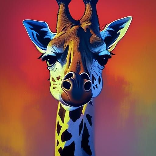 Neon Giraffe Shadow Art Portrait