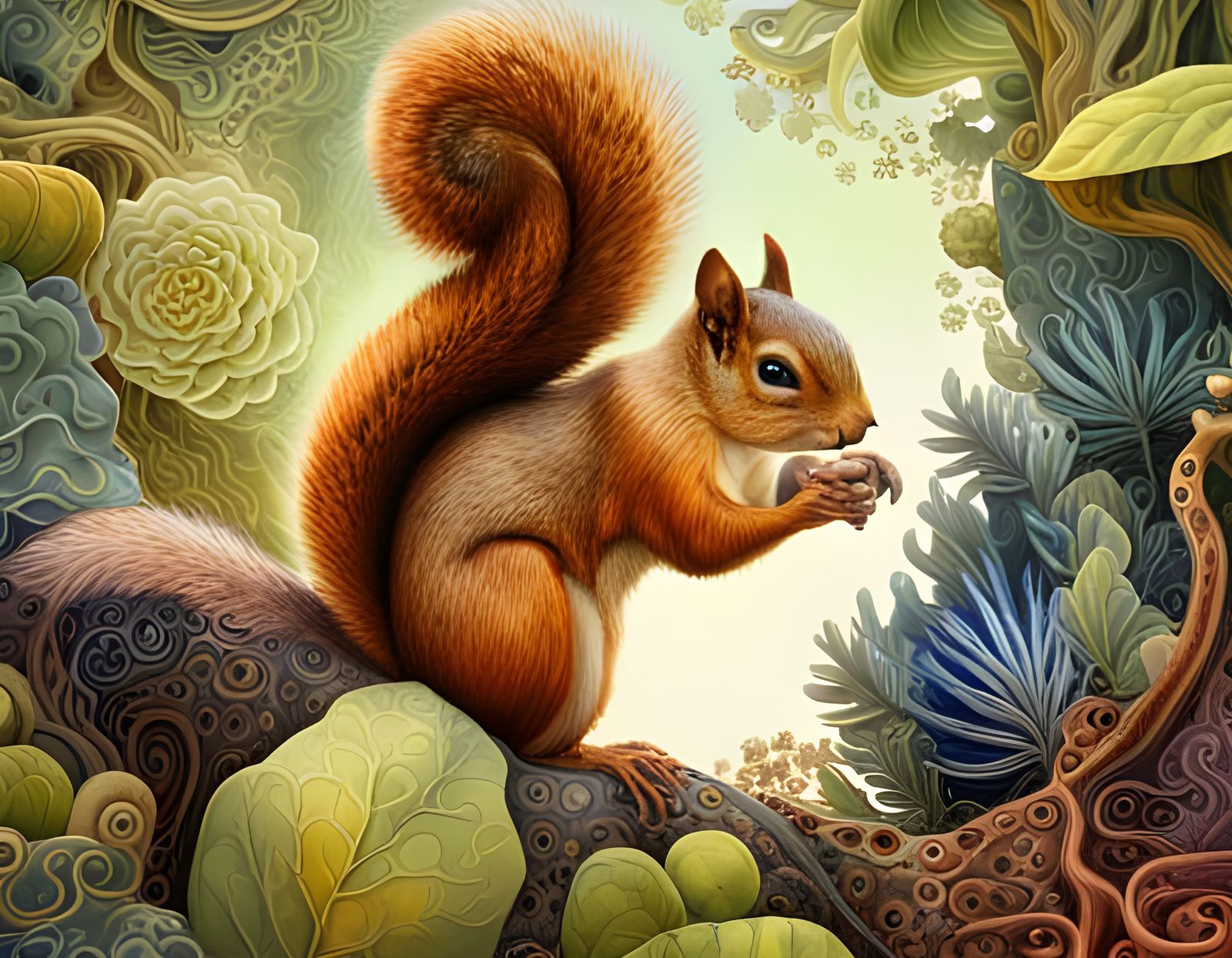 Cyborg Squirrel in Hyperdetailed Watercolor Style