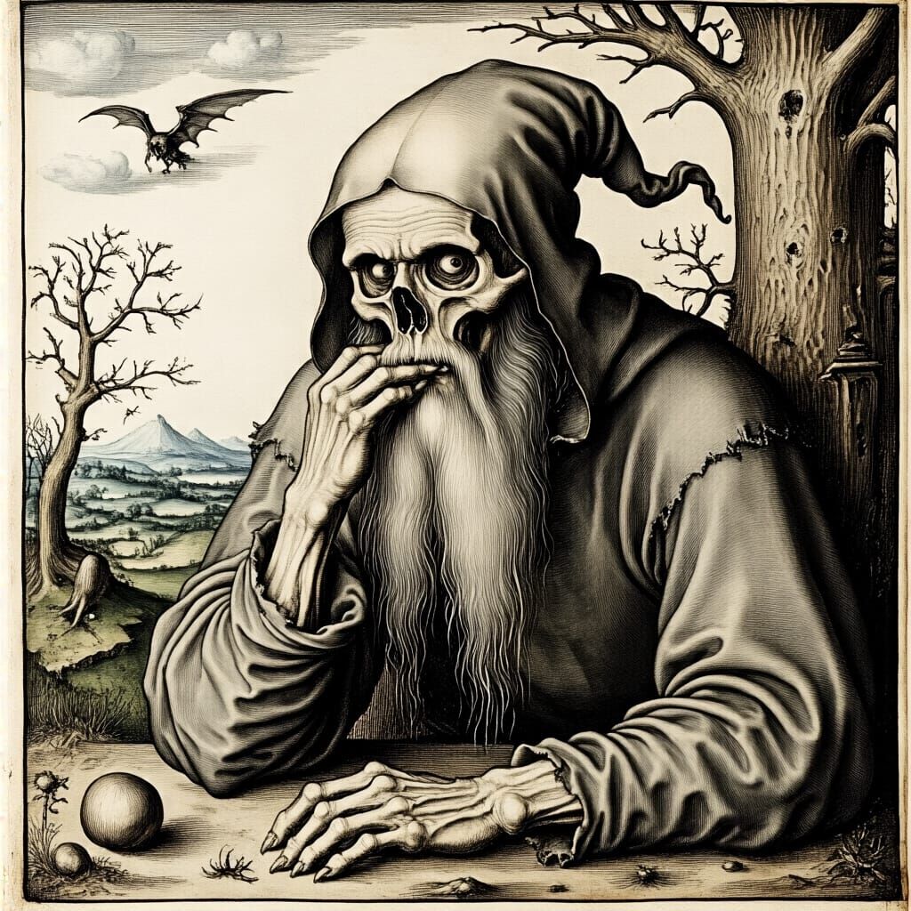 Grimdark Scene in Albrecht Dürer Style