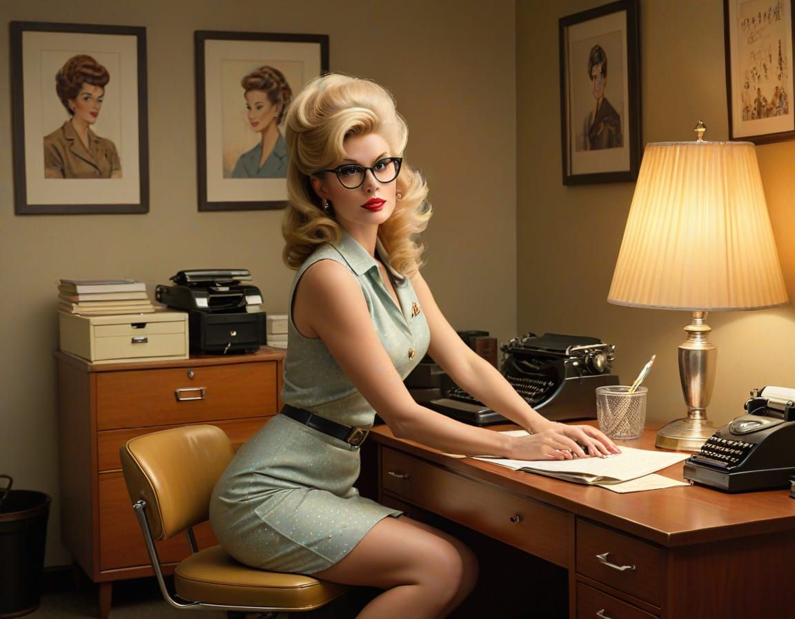 Vintage Glamour: Secretary in Watercolor, Gil Elvgren Style