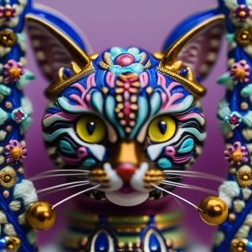 Detailed Macro Photograph of Decorated Cat Figurine