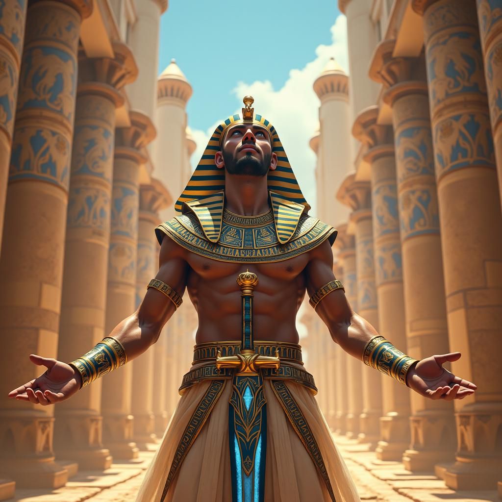 Regal Joseph as Pharaoh in Opulent Egyptian Attire