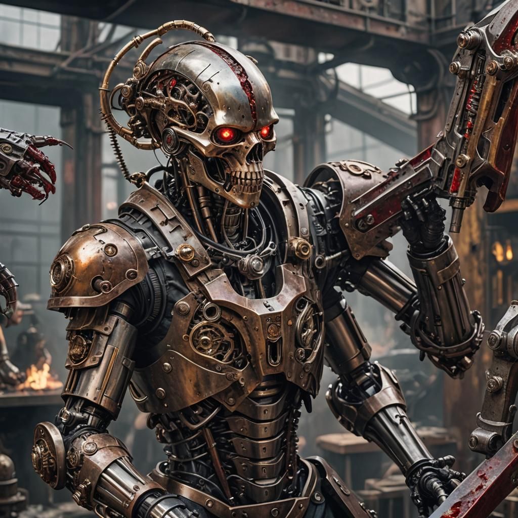 Steampunk Cyborg Executes Alien in Hyperrealistic Detail