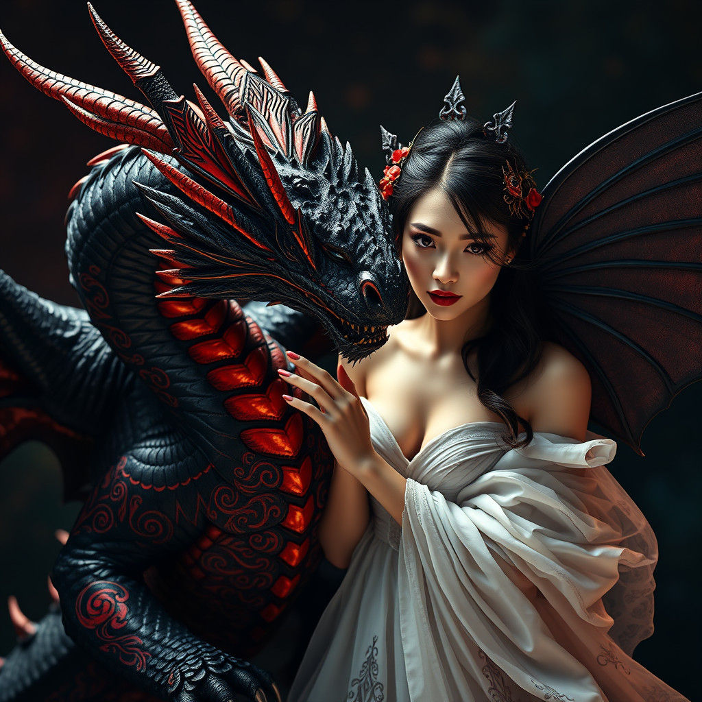 Dramatic Dragon and Fairy Portrait in Photorealistic Style