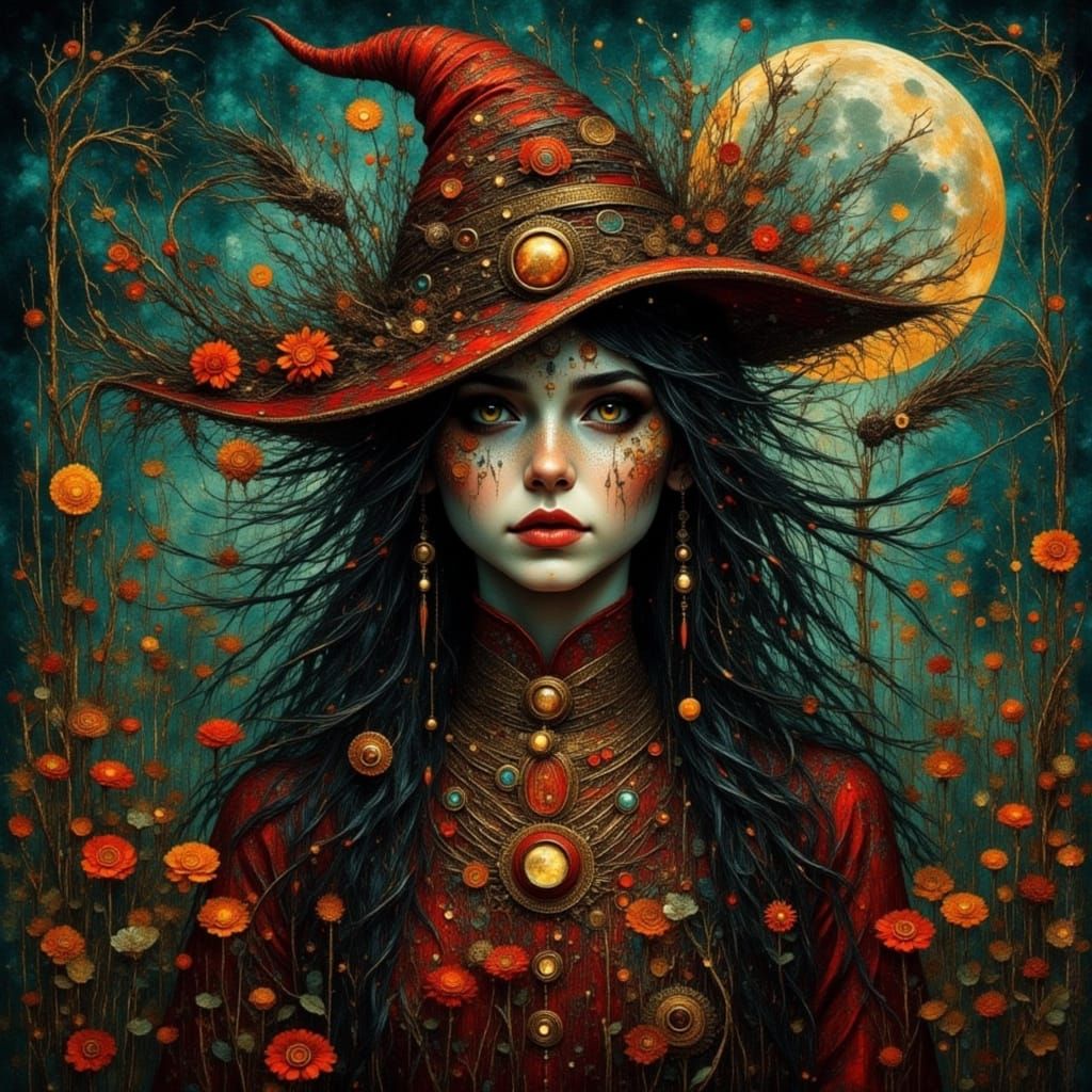 Surreal Witch Caught in Her Spell: Painterly Digital Art
