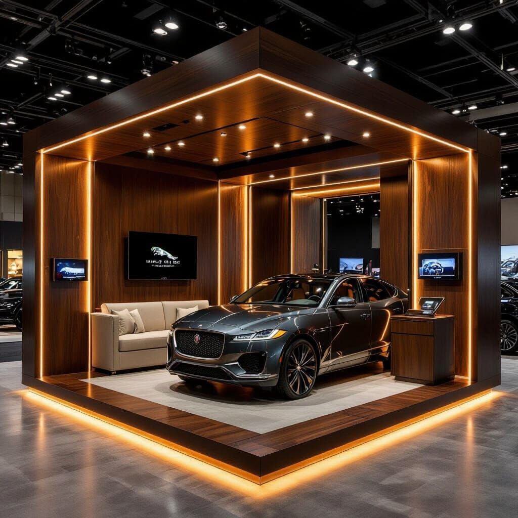 Luxury Jaguar Range Rover Booth Design with Wood Accents