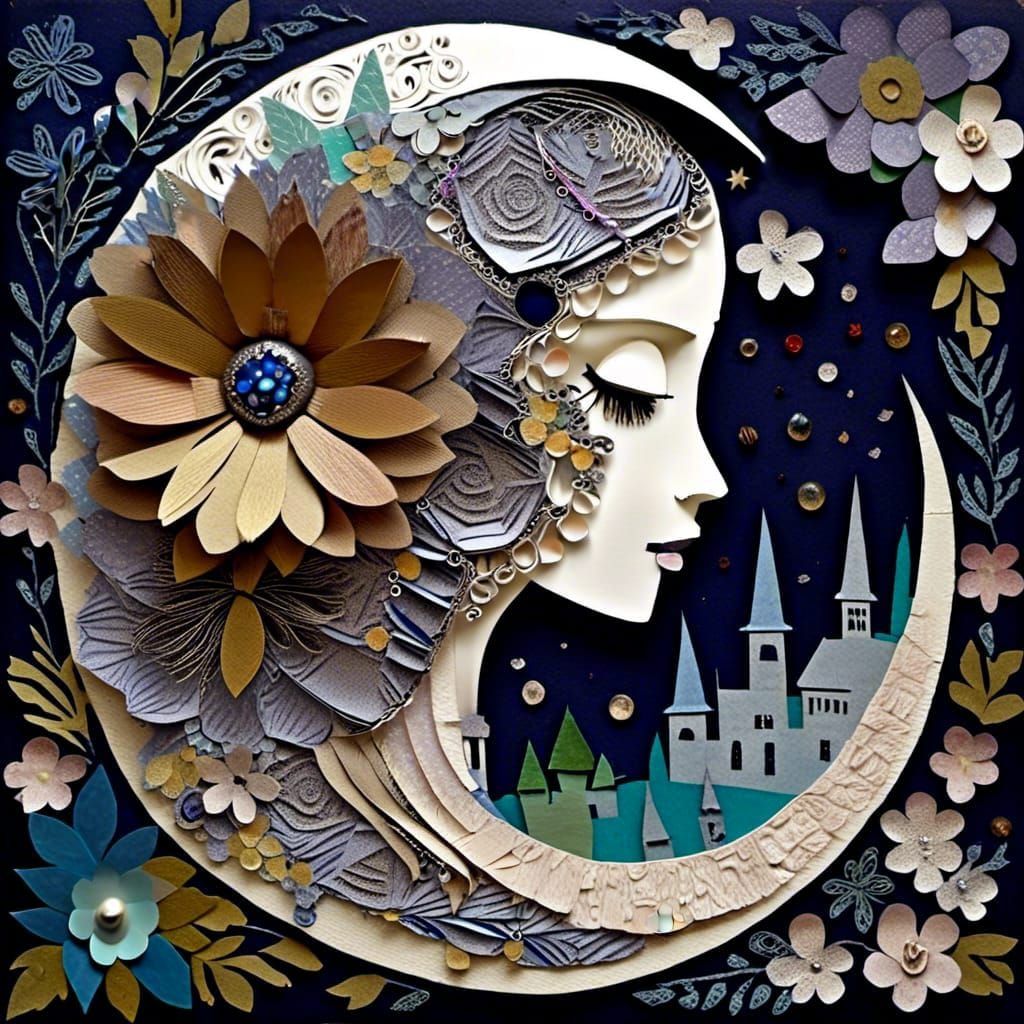 Fairy Tale Moon: Mixed Media Collage Portrait