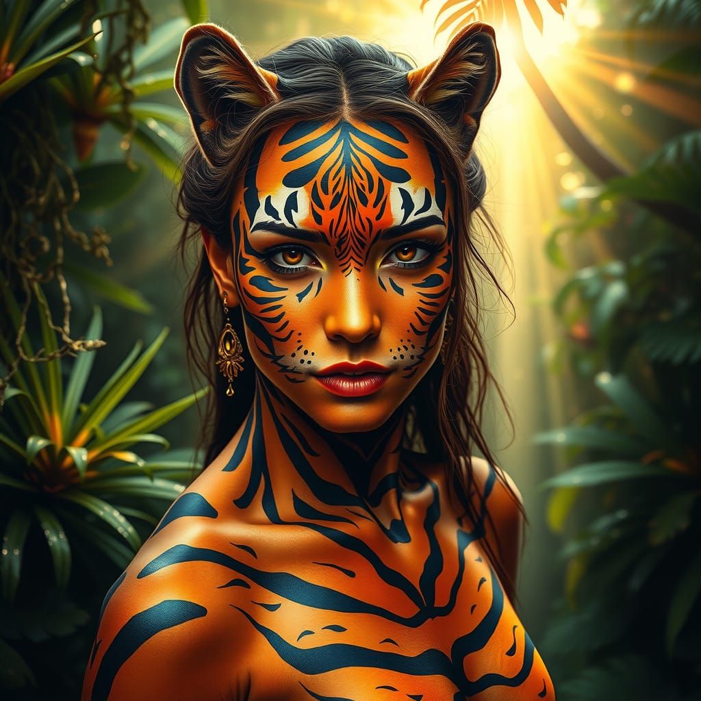 Woman Transformed into Tiger with Radiant Eyes